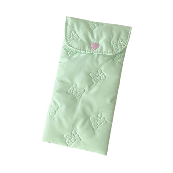 WeDecorBay Cute Bow Eyeglasses Bag Portable Storage Pouch Lightweight Compact Design Heart Closure Multi-use Organizer for Stationery Travel School Activities Green,Free Size