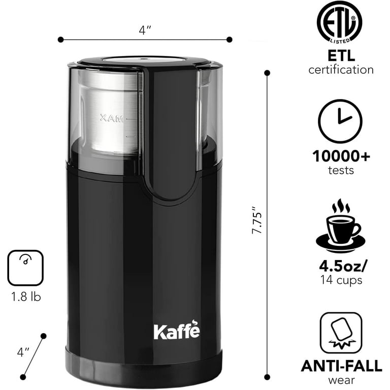Kaffe Electric Coffee Bean Grinder w/Removable Cup & Cleaning Brush. Easy  On/Off Operation for Espresso, Cold Brew, Herbs, Spices, Nuts. (14 Cup /