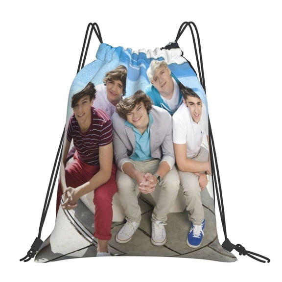 One Direction Drawstring backpack drawstring sports bag gym travel beach waterproof cute backpack for men and women. 16 x 14 inch