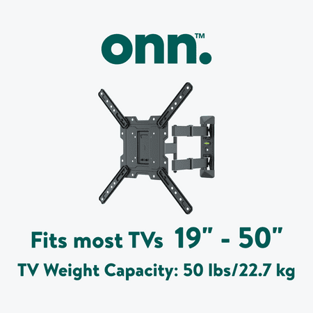onn. Full Motion TV Wall Mount for 19 to 50 TVs, up to 15° Tilting