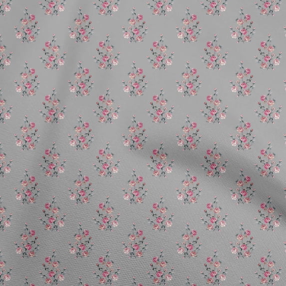 oneOone Cotton Poplin Gray Fabric Floral Quilting Supplies Print Sewing Fabric By The Yard 42 Inch Wide