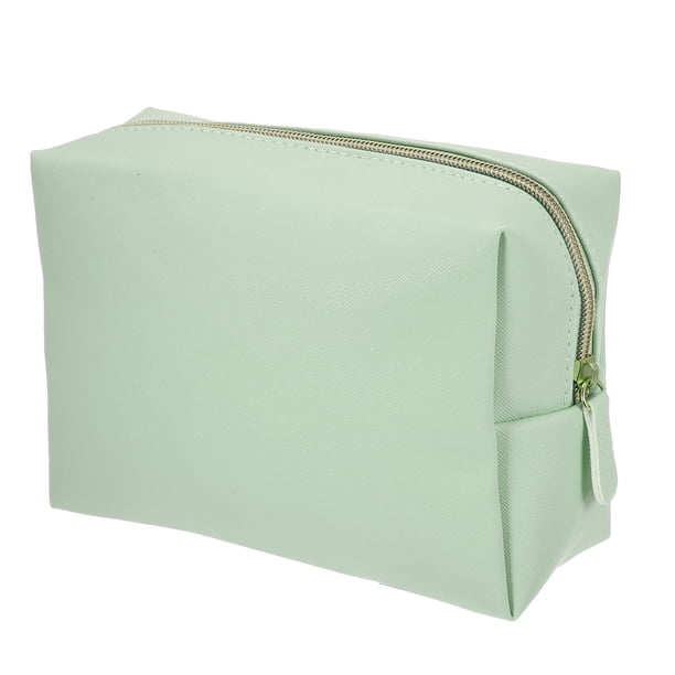 Bolsa de maquillaje de cuero PU, bolsa de viaje para cosméticos, bolsa de maquillaje grande, bolsa organizadora de brochas de maquillaje, bolsa de aseo para mujer, tamaño L, verde