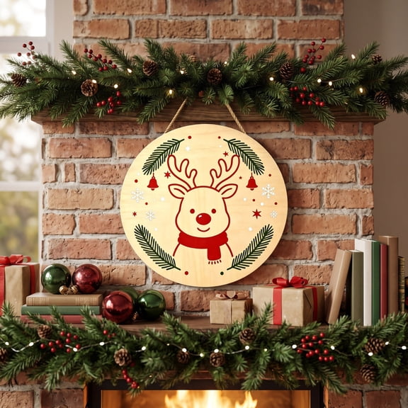 Dalxymotic Christmas Wooden Hanging Decor, Round Furniture Decoration, Creative Christmas Ornament, Festive Hanging Ornament, Christmas Wooden Decor for Home, Mantel, Tree, Shelf