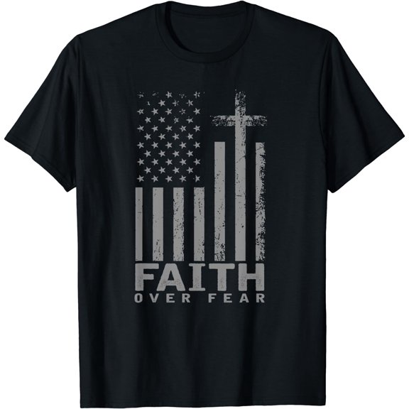 America Pride US Flag Faith Over Fear Prayer T-Shirt Black Large