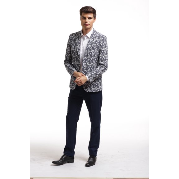Elie Balleh Navy Brocade Paisley Men's Blazers Sports Coat Jacket