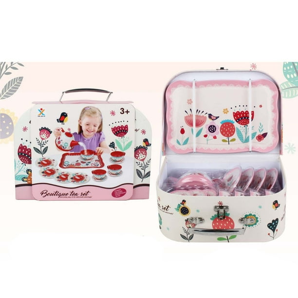 Juego de Té para Niños, Juego de Simulación para El Hogar, Tetera de Hojalata, Taza de Té, Juguete, Caja de Regalo Portátil