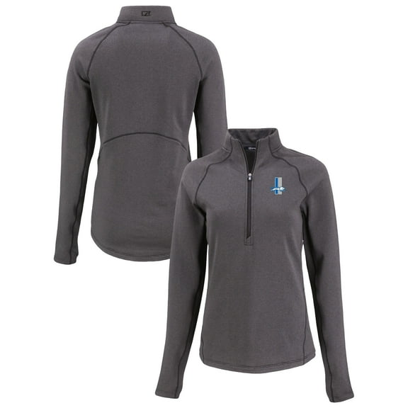 Women's Cutter & Buck Heather Black Detroit Lions  Peshastin Eco Fleece Recycled Tri-Blend Raglan Half-Zip Jacket