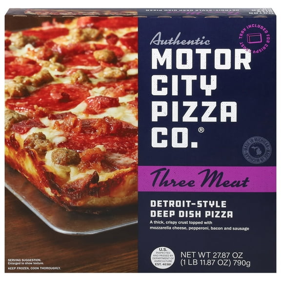 AUTHENTIC MOTOR CITY PIZZA CO. Three Meat Detroit-Style Pizza,Tomato Sauce,27.87oz(Frozen)