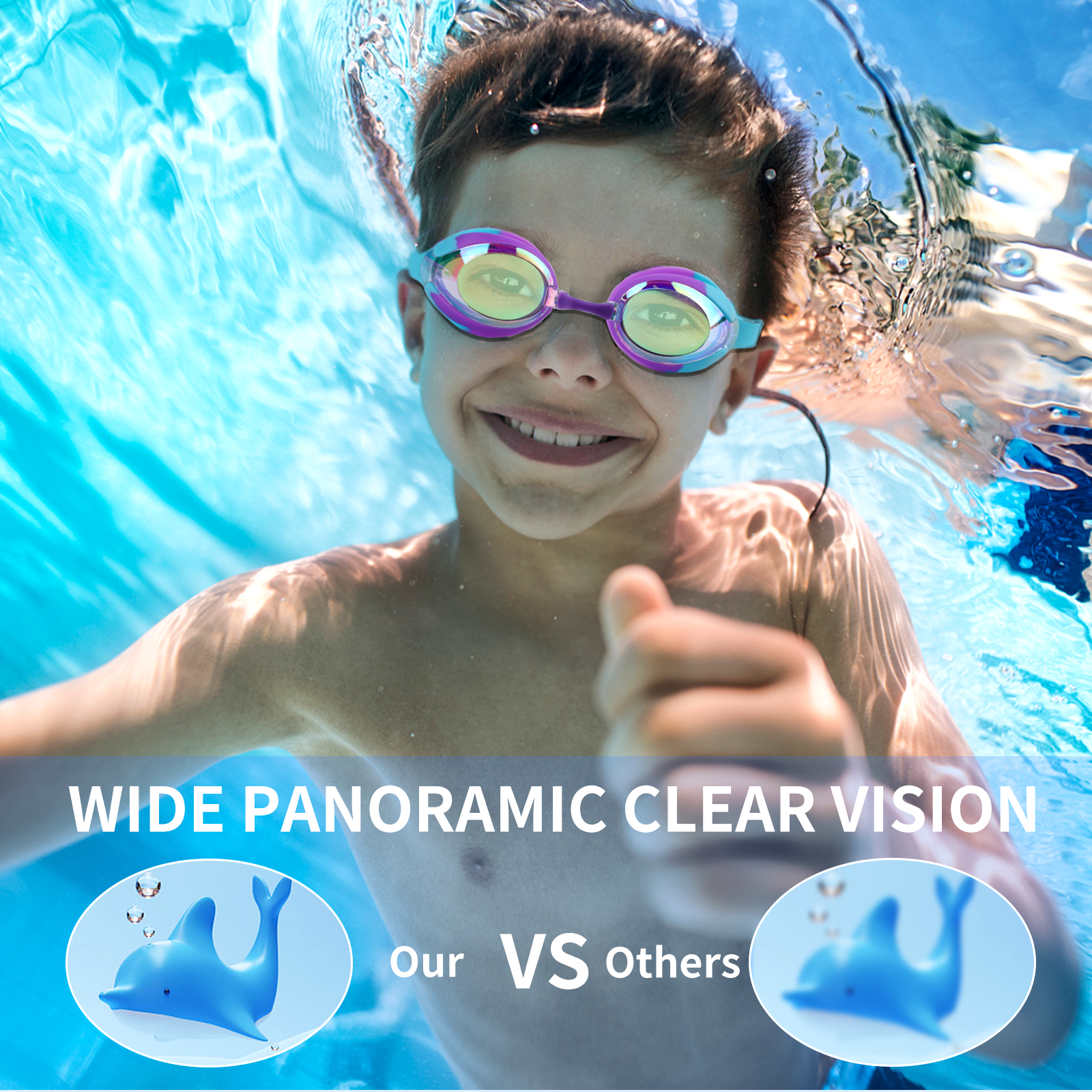 Kids Swim Goggles for Age 3-15 Boys Girls, 2 Pack Swimming Goggles Anti Fog No Leaking Anti Fog Kids Goggles - image 4 of 7