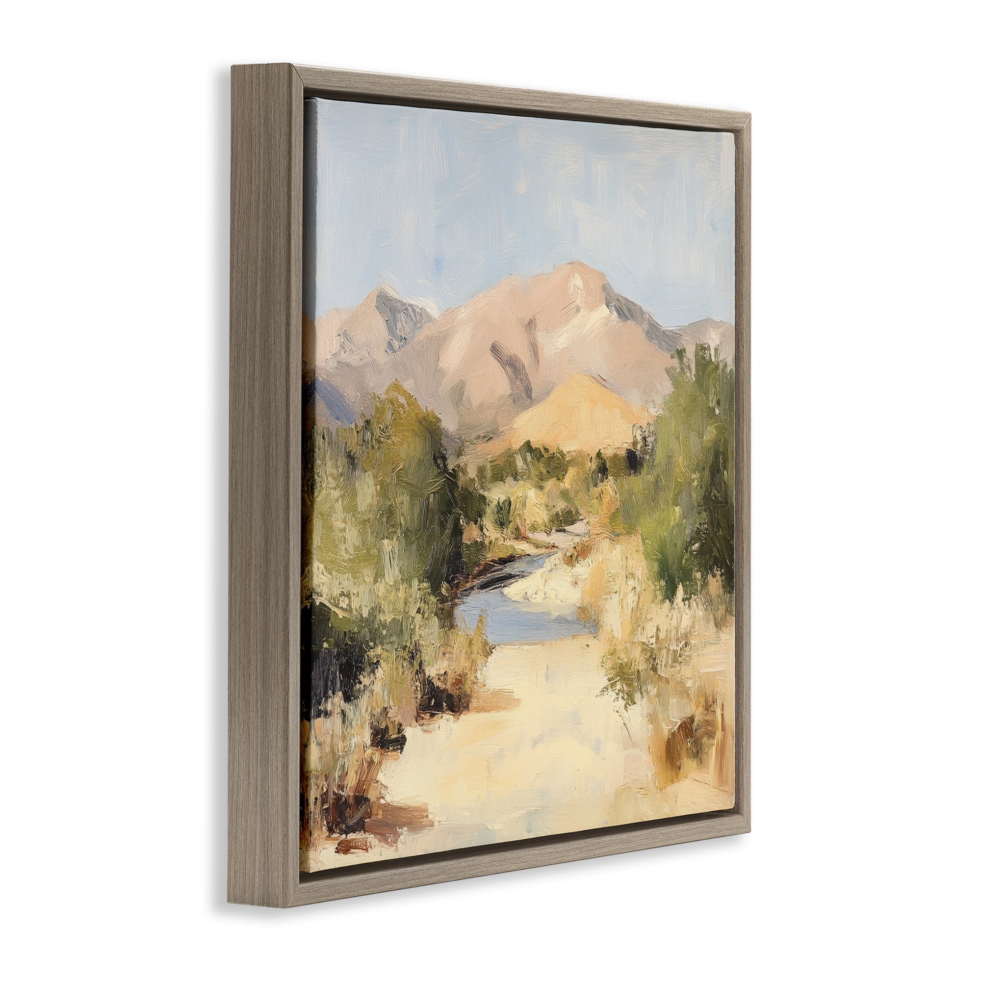 Stupell Industries Beige Desert Mountain Stream Brown Framed Floater Canvas Wall Art, design by Petal Prints Design
