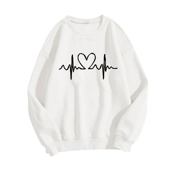 Cute Sweatshirts for Teen Girls Long Sleeve Cotton Pullover Tops Womens Crewneck Back to School Graphic Shirt (X-Large, White 03)