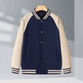 thumbnail image 2 of Varsity Jacket Men Fall Winter Long Raglan Sleeve Loose Casual Button Down Bomber Baseball Jackets Outerwear with Pockets, 2 of 4