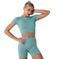 thumbnail image 2 of FYMNSI 3 Piece Summer Outfits Short Sets for Women Seamless Workout Sweat Suits Athletic Crop Top Sport Bra with Biker Shorts L Dark Green, 2 of 7