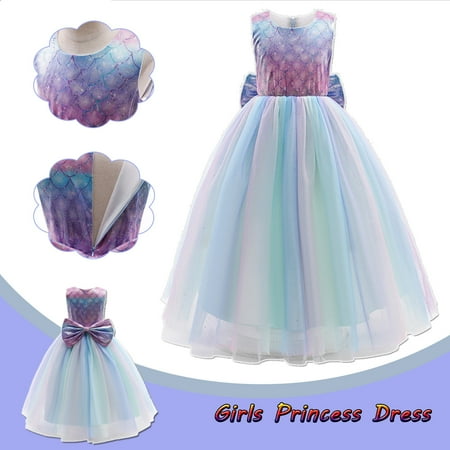 

KONBECA Baby Girls Princess Dress Kids Pageant Flower Girl Dress Little Girls Party Wedding Formal Dresses Toddler Tulle Sleeveless Bow Bridesmaid Cosplay Dress Light blue (6-7 Years)