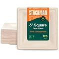 thumbnail image 2 of 100% Compostable Square Paper Plates [50-Pack] - {PFAS-Free} - {BPI Certified} - [6 Inch] Heavy Duty, Eco-Friendly, Biodegradable Bagasse Dinner Plates - Natural Brown 6" Plate by Stack Man, 2 of 4