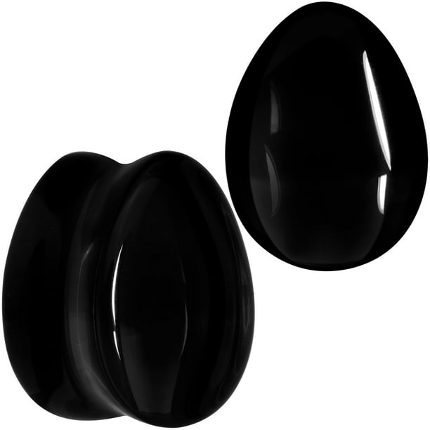 Body Candy Body Candy Womens 2PC Solid Black Glass 15mm Teardrop