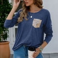 thumbnail image 2 of Blusa con retales con purpurina, cuello redondo, lentejuelas, manga larga, holgada, informal, suave, túnica para mujer, azul purpúreo M, 2 of 6