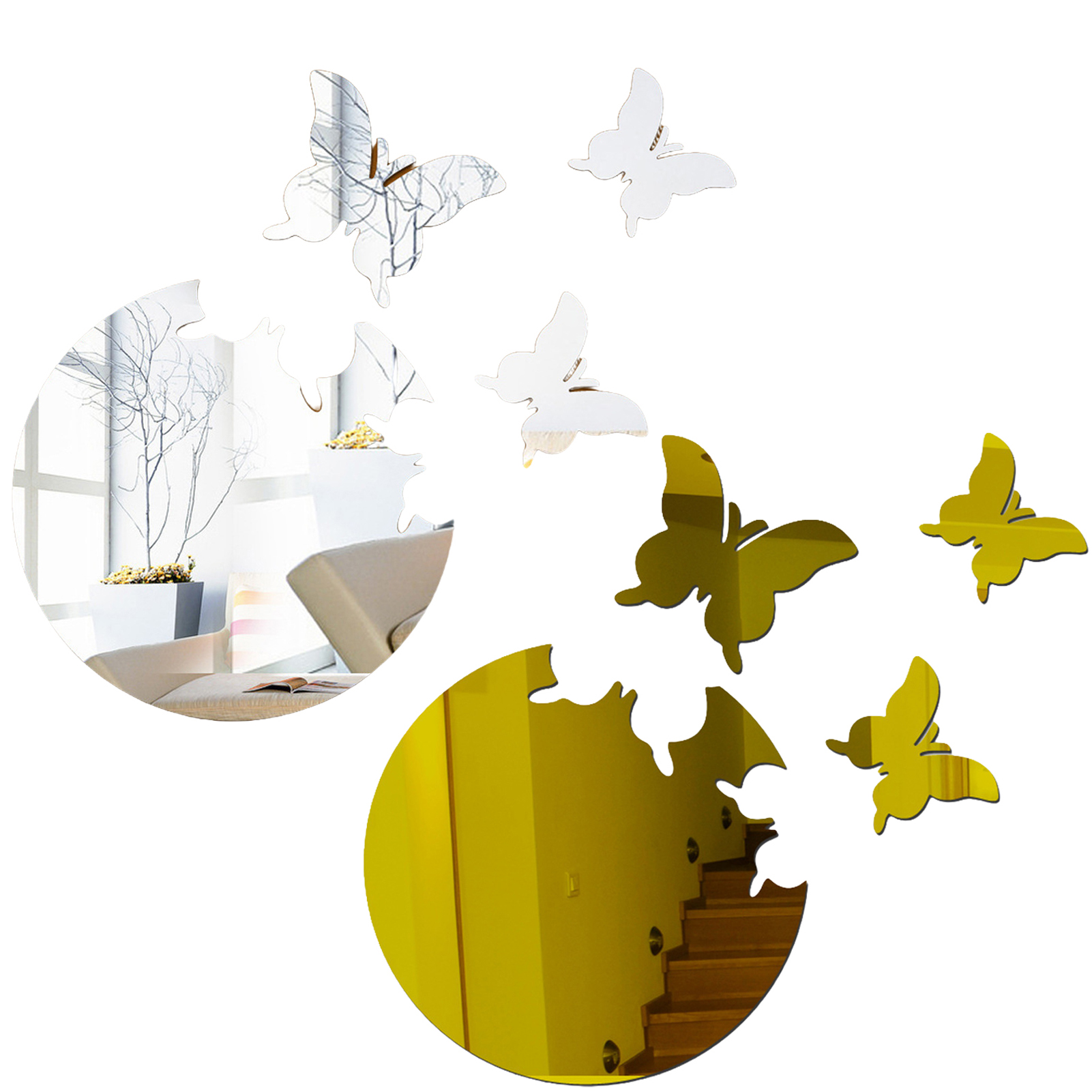 Walbest 4Pieces/Set DIY Mirror Butterfly Combination 3D Butterfly Shaped Wall Decals Acrylic