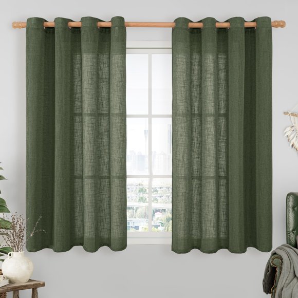 Cortinas LAMIT de lino texturizado, color verde oliva, 132 x 137 cm, 2 paneles