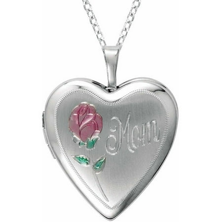 Sterling Silver Heart-Shaped Mom with Rose Locket
