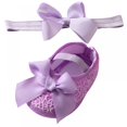 thumbnail image 2 of Baby Girl Satin Cloth Bowknot Princess Shoes Toddler Soft Sole Walking Shoes Headband Set, 2 of 7