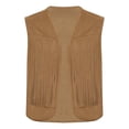 thumbnail image 3 of HOLEI Men Cowboy Tassel Solid Color Vest Suede Leather Fringe Waistcoat Sleeveless Open Front Vest Jacket Khaki XL, 3 of 5