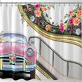 thumbnail image 1 of Vintage Pink Car Shower Curtain with Floral Track Design - Whimsical Home Decor, 1 of 5