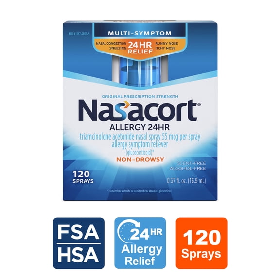Nasacort 24HR Allergy Nasal Spray for Adults, Non-drowsy & Alcohol Free, 120 Sprays, 0.57 fl. oz.