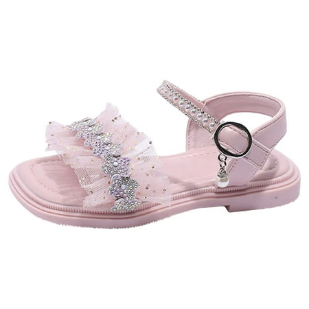 

NIUREDLTD Girls Sandals Soft Sole Summer Korean Edition Baby Sandals One Word Little Girl Princess Sandals Size 34