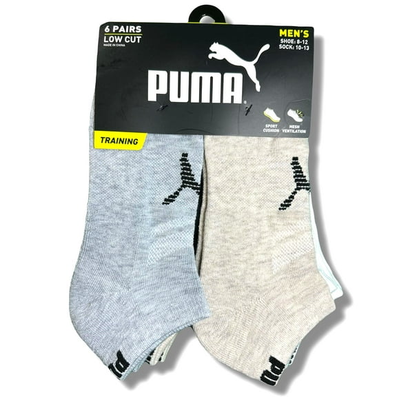 PUMA SOCKS MEN'S - LOW CUT - DUSK 253 - GREY BEIGE - LARGE (10-13) PACK 6 XX
