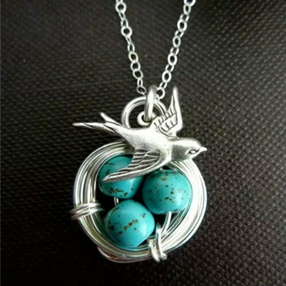 K-KED Party Women 925 Silver Turquoise Bird Pendant Chain Necklace Wedding Jewelry-Silver