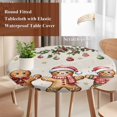 thumbnail image 4 of Gingerbread Christmas Round Tablecloth, Fitted Table Cover with Elastic for 36"-44" Round Tables, Xmas Balls Branches Farmhouse Table Cloth Outdoor Indoor Dinning Party Waterproof Tablecloths, 4 of 7