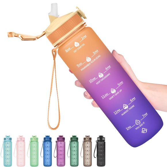 Botellas De Agua Hyeta De 32 Oz Con Pajita: Manténgase Motivado E Hidratado Con Horarios Convenientes Para Beber Marcas Duraderas A Prueba De Fugas