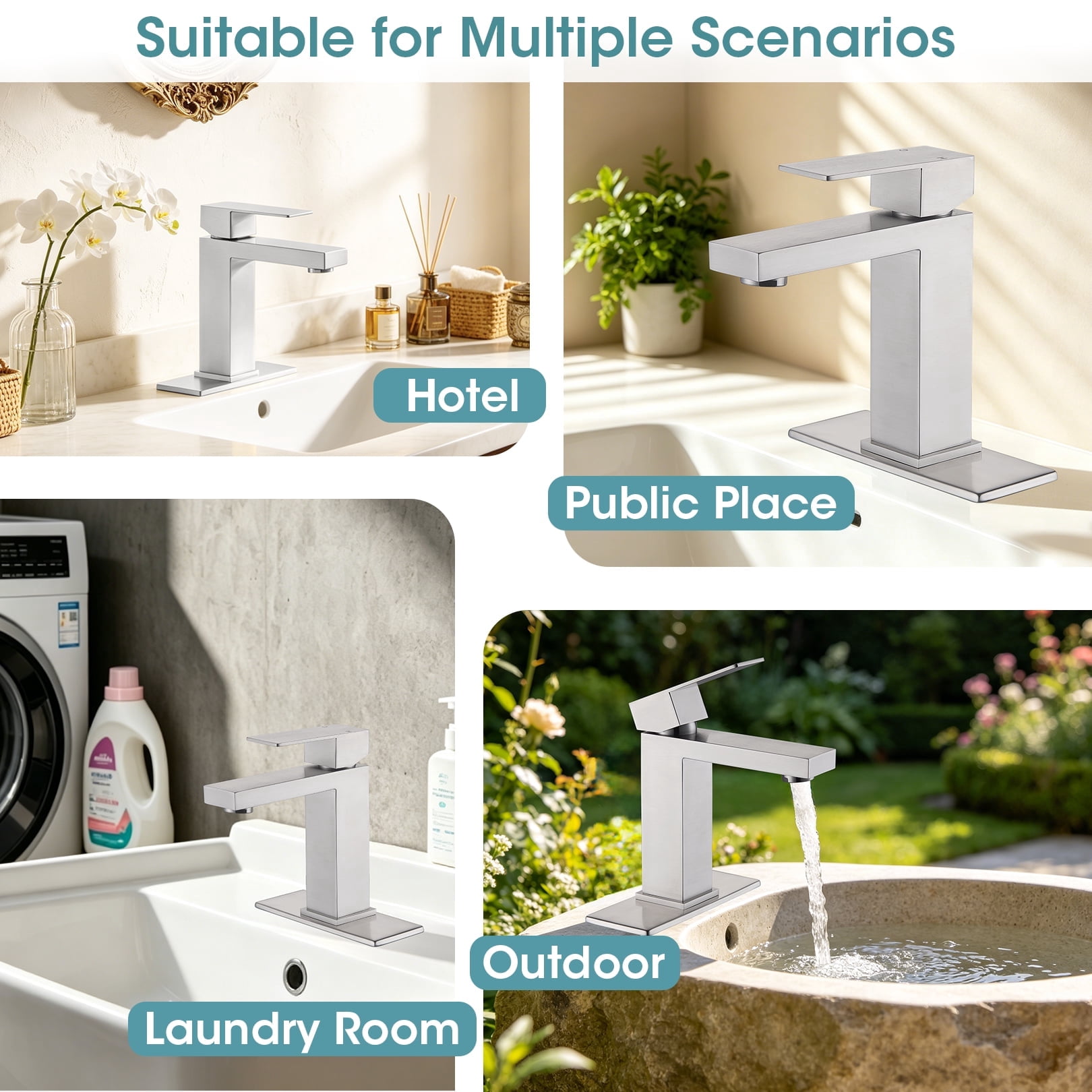 Wowkk Sanitary Ware Single Handle Bathroom Sink Faucet Modern SUS304 Stainless Steel Bathroom Faucet with Pop-up Drain and Water Supply Line, Faucets for Bathroom Vanity RV Sink, Brushed Nickel