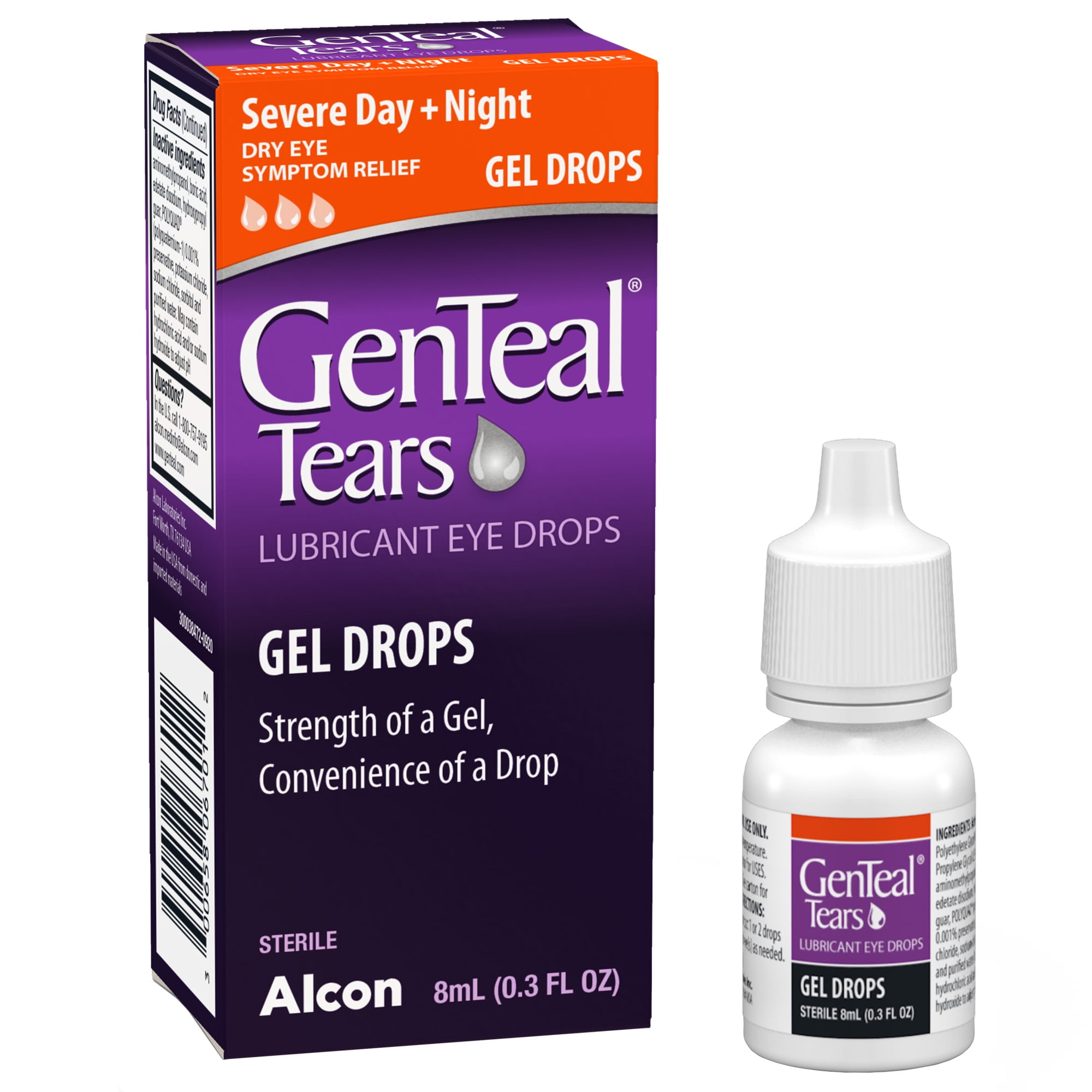 GenTeal Tears Gel Lubricating Eye Drops, Day + Night Severe Dry Eye Relief, 8 mL