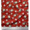 thumbnail image 1 of Soimoi Japan Crepe Satin Fabric Leaves & White Flower Floral Decor Fabric Printed Yard 42 Inch Wide, 1 of 1