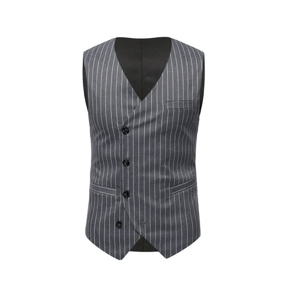 IYTR Men's Single-breasted Vest Jacket Sleeveless Jacket Button Up V-Neck Business Casual Streetwear Jacket with Pocket Stripe Gray XL