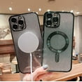 thumbnail image 4 of Compatible with iPhone 14 Pro Max Case,Luxury Magnetic Glitter Plating Bling Sparkle Shiny Bumper with Camera Protector Back Cover,Compatible with MagSafe for Women Girls-Black, 4 of 12