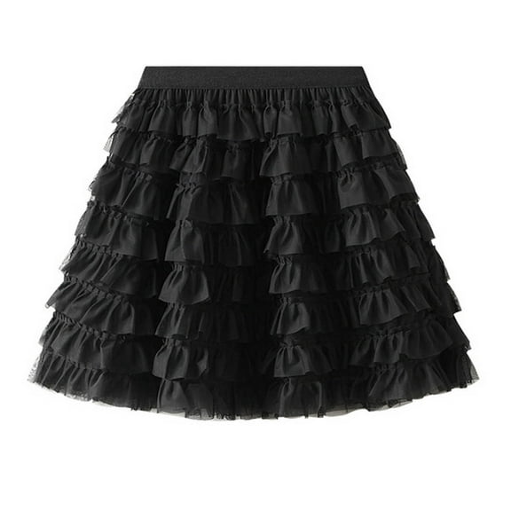 miqiqism Women Short Tulle Skirts Fairy Skirt Layered Ruffle Skirt,01_Black,