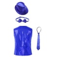 thumbnail image 3 of iiniim Kids Girls Boys Jazz Hip-hop Dance Outfits Vest Crop Top with Hat and Bowtie Necktie Costume Blue 17-18, 3 of 7