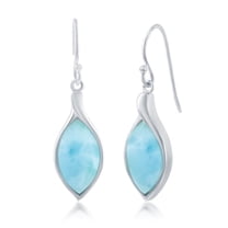 Marquise-Shaped Caribbean Natural Larimar Gemstone Sterling Silver Dangling Earrings Jewelry for Women or Teens