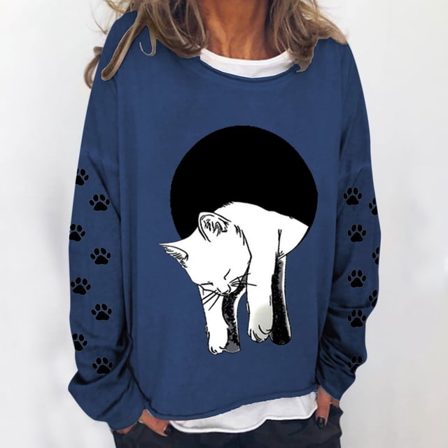 Chandail à Capuche Mode pour Femmes 2023 Oversize Drôle Texte Imprimé Col Rond Manches Longues Ample Chandail Blouse 50 % de Réduction Liquidation Costumes Halloween/noël