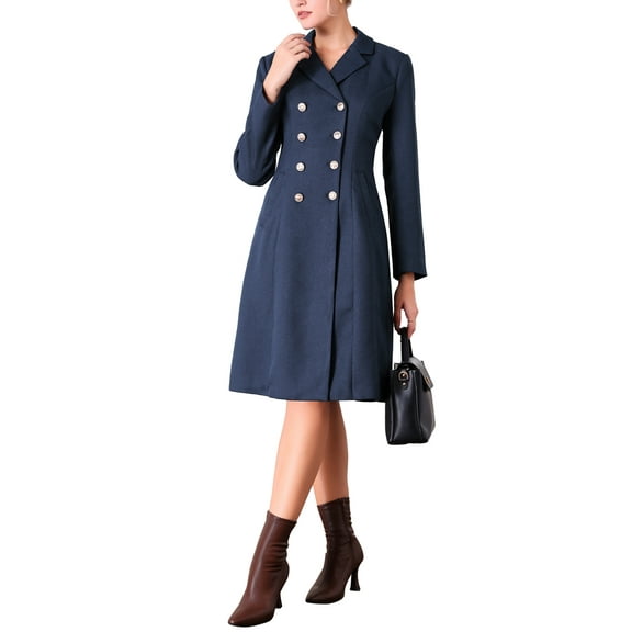 INSPIRE CHIC Women's Tweed Blazer Dress Collared Double Breasted A-Line Formal Work Dresses S Navy Blue