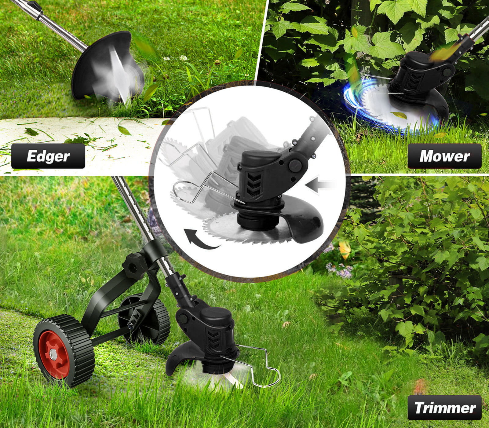 Riguas 2023 String Trimmer with Wheel 21V Electric Lawn Mower 3 in-1 Brush  Cutter Cordless Grass Trimmer 2 Batteries 