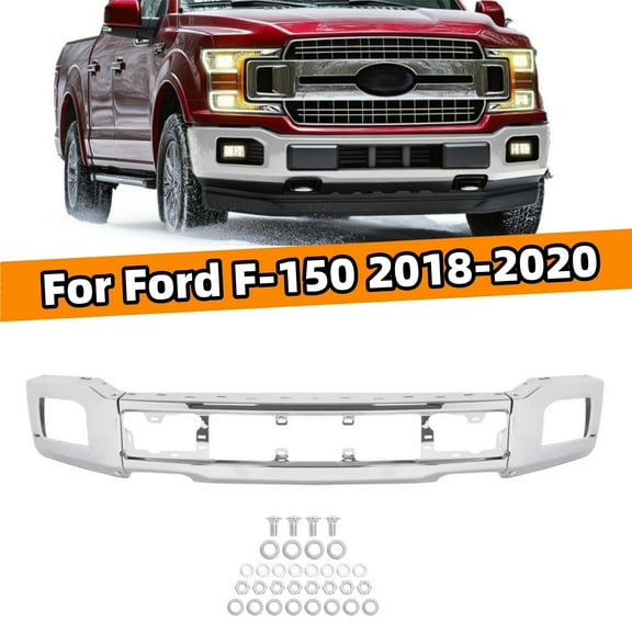 For Ford F-150 2018-2020 Steel Front Bumper Face Bar W/ Fog Holes - Chrome