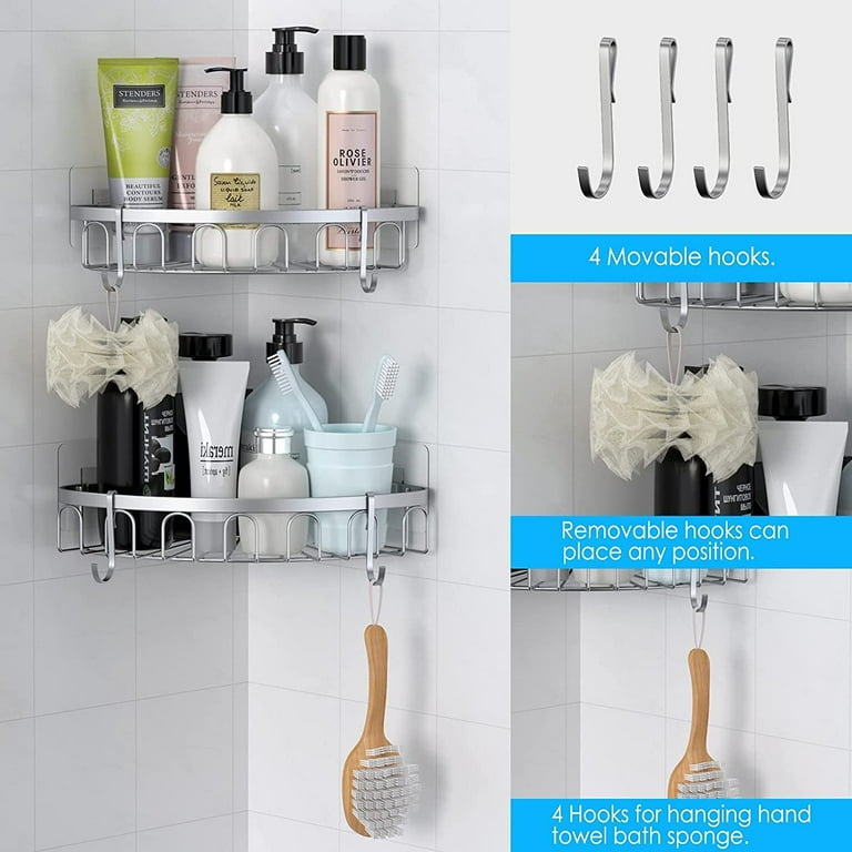 2 Pack Bathroom Shower Organizer, Adhesive Shelves with Hooks and Hanging  Cups