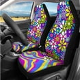 thumbnail image 2 of Pzuqiu 14 Pcs Set Automobile Interior Sets Covers Front and Rear Seat Cover for Cars Steering Wheel Seat Strap Pads Armrest Cushion Pad Headrest Coasters Keychain Hippie Daisy Swirl, 2 of 7