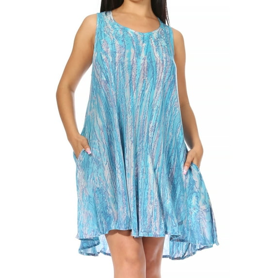 Sakkas Marta Women's Casual Summer Tie Dye Flowy Boho Maxi Sleeveless Dress Loose - Turquoise - One Size