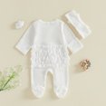 thumbnail image 6 of RUINIXCW Newborn Baby Girl Hospital Going Home Outfit Footed Romper Infant Girl Spring Fall Winter Clothes Zip Ruffle Long Sleeve Footie Jumpsuit Bow, 6 of 10