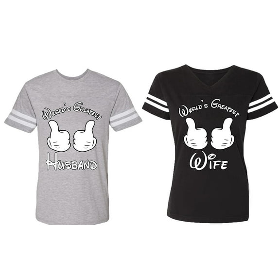 World's Greatest Husband Wife Matching Couple Cotton Jerseys (Men Heather / Women Black) (Men S / Women S)